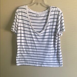 BP White and Black Striped V-Neck Tee